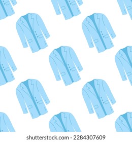 Color seamless pattern with spring fashion clothes on white background for wallpaper design. Template design. Vector flat illustration...