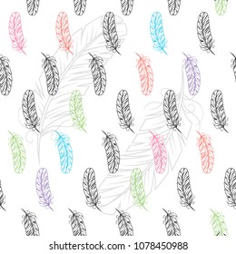 color seamless texture with birds feathers. Feather. Vector illustration