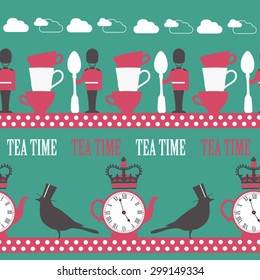  color seamless vector english tea time pattern