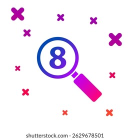 Color Search 8 March icon isolated on white background. Magnifying glass sign. International Happy Women Day. Gradient random dynamic shapes. Vector Illustration