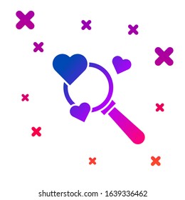 Color Search heart and love icon isolated on white background. Magnifying glass with heart inside. Gradient random dynamic shapes. Vector Illustration
