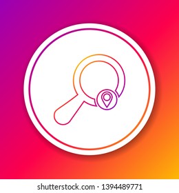 Color Search location line icon isolated on color background. Magnifying glass with pointer sign. Circle white button. Vector Illustration