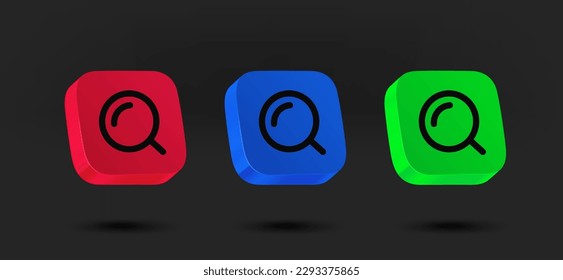 Color searching icons collection. 3d vector isolated on black background