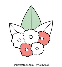 color section silhouette of closeup decorative bouquet with beautiful flowers ornaments vector illustration