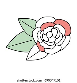 color section silhouette of decorative of bud rose with leaves vector illustration