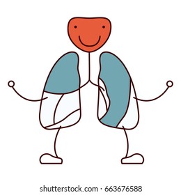 color sections hand drawing contour caricature respiratory system with windpipe vector illustration
