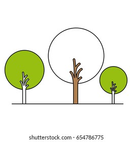 color sections silhouette of abstract trees set with foliage in round shape vector illustration