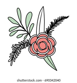 color sections silhouette of branches and rose flower ornament vector illustration