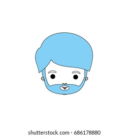 color sections silhouette caricature closeup front view face mature man with beard vector illustration