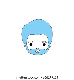 color sections silhouette caricature closeup front view face bearded man with hairstyle and moustache vector illustration