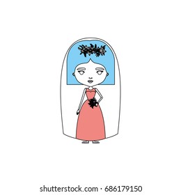 color sections silhouette caricature cute woman in wedding dress with straight short hair vector illustration