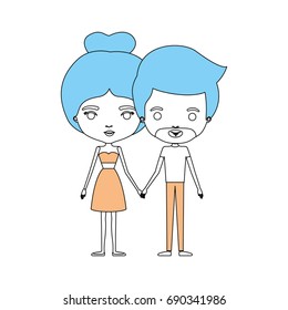 color sections silhouette caricature thin couple of bearded man and woman in dress holding hands vector illustration