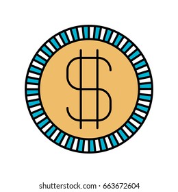 color sections silhouette of coin with money symbol vector illustration