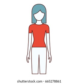 color sections silhouette faceless front view woman with pants and short hair vector illustration