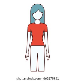 color sections silhouette faceless front view woman with long hair vector illustration
