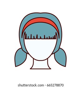 color sections silhouette faceless girl with pair pigtails hairstyle and bow lace vector illustration