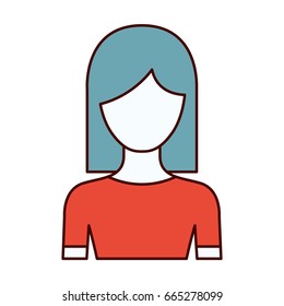 color sections silhouette of faceless half body woman with straight medium hairstyle vector illustration