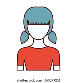 color sections silhouette of faceless half body girl with pigtails hairstyle vector illustration