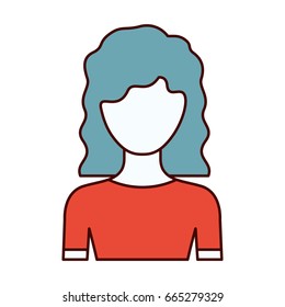 color sections silhouette of faceless half body woman with wavy medium hair vector illustration
