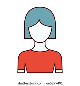 color sections silhouette of faceless half body woman with short hair vector illustration