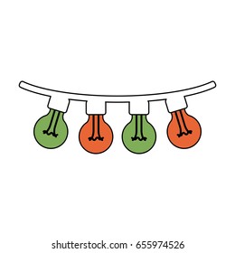 color sections silhouette of festoons bulb lights with thick rope vector illustration