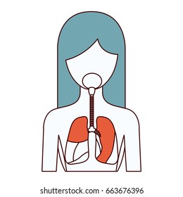 color sections silhouette half body female person with respiratory system vector illustration