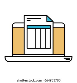 color sections silhouette of laptop computer and billing sheet vector illustration