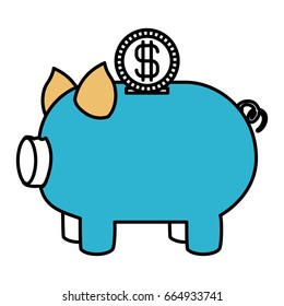 color sections silhouette of moneybox in shape of pig and coin vector illustration