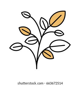 color sections silhouette of plant with branches and leaves vector illustration