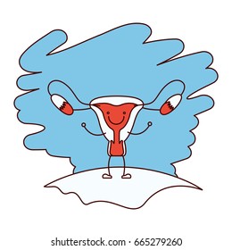 color sections silhouette scene in grass with silhouette caricature happy face female reproductive system vector illustration