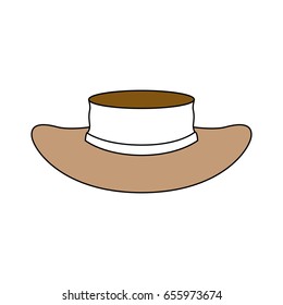 color sections silhouette of straw hat with ribbon and thick contour vector illustration