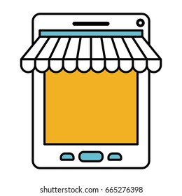 color sections silhouette of tablet online store vector illustration