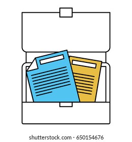 color sectors silhouette of opened executive briefcase with documents vector illustration