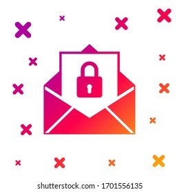 Icono de Color Secure mail aislado en fondo blanco. Sobre de correo bloqueado con candado. Formas dinámicas aleatorias degradadas. Ilustración vectorial
