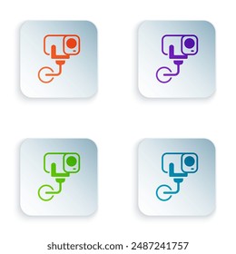 Color Security camera icon isolated on white background. Set colorful icons in square buttons. Vector
