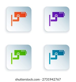 Color Security camera icon isolated on white background. Set colorful icons in square buttons. Vector Illustration
