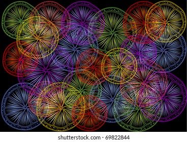 Color segments of citrus fruit on a black background