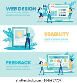 Color Selection in Web Design Flat Cratoon Vector Illustration. Different Shades Palettes. People Deciding or Choosing. Man Touching Smile on Tablet Screen. Usability Concept. Feedback Form.