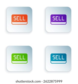Icono de Botón de venta de color aislado sobre fondo blanco. Concepto financiero y de mercado de valores. Coloca íconos coloridos en Botones cuadrados. Vector