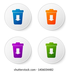 Color Send to the trash icon isolated on white background. Set icons in circle buttons. Vector Illustration