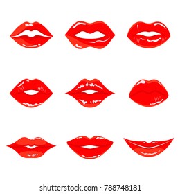 Color sensual red lips vector icon. Vector illustration isolated on a white background.