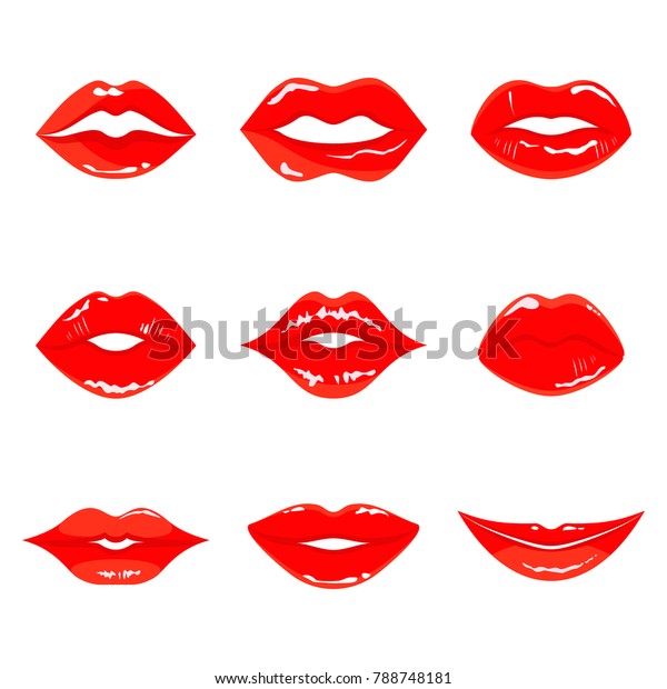 Color Sensual Red Lips Vector Icon Vector De Stock Libre De Regalías