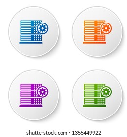 Color Server and gear icon isolated on white background. Adjusting app, service concept, setting options, maintenance, repair, fixing. Set icons in circle buttons. Vector Illustration