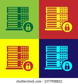 Color Server security with closed padlock icon isolated on color backgrounds. Security, safety, protection concept. Vector Illustration
