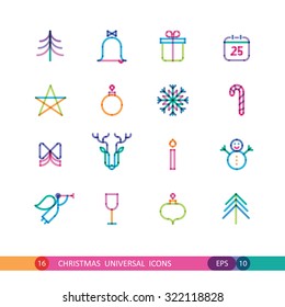 color set from 16 universal Christmas icons