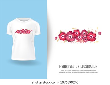 Color set  beautiful flowers. Prints on T-shirts, sweatshirts, cases for  phones, souvenirs. Isolated vector illustration on white background.