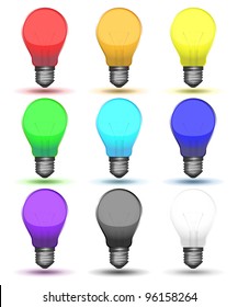 Color set of bulbs with shadows, vector illustration, eps10, easy editable