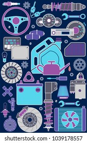 color set of car parts and elements.