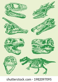 Color set of dinosaur skulls,vector illustration for design and printing,paleontology