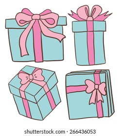Color set of hand drawn gift boxes